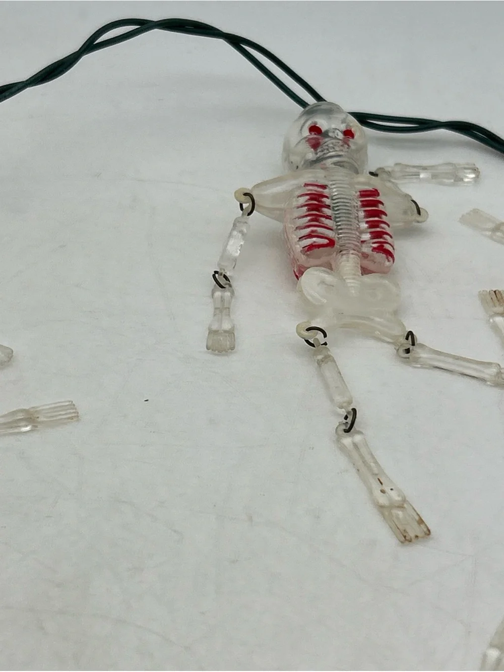 Vtg Blow Mold Halloween Skeleton String Lights Green Bulbs 9.5’(Missing 1 Arm)